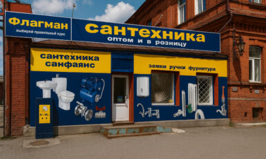 Печать баннера для магазина сантехники "Флагман" по цене от 200 руб/м2, заказать дешево в Москве🔥
