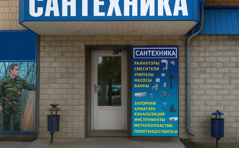Печать баннера для магазина сантехники на рынке по цене от 200 руб/м2, заказать дешево в Москве🔥
