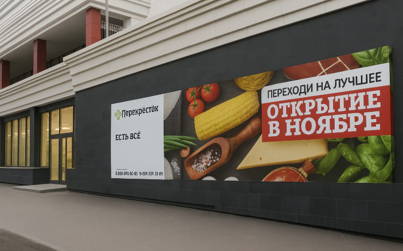 Печать баннера для открытия ресторана в магазине "Перекресток"
