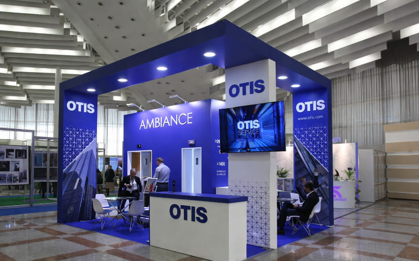 Изготовление стенда на ВДНХ для компании по производству оборудования "Otis" по цене от 200 руб/м2, заказать дешево в Москве🔥