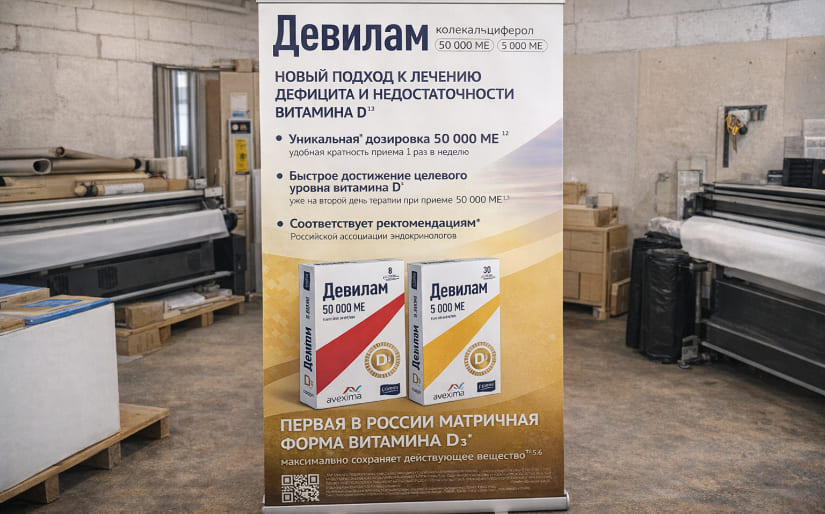 Изготовление стенда Roll Up для компании "Девилам" по цене от 200 руб/м2, заказать дешево в Москве🔥