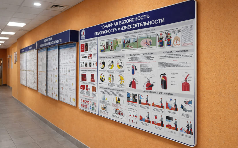 Изготовление стенда "Пожарная безопасность" для общежития по цене от 200 руб/м2, заказать дешево в Москве🔥