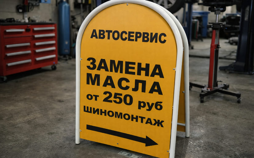 Печать наклеек на штендер в автосервис по цене от 200 руб/м2, заказать дешево в Москве🔥