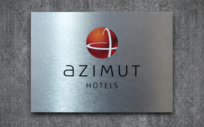 УФ Печать на алюминии для таблички отеля "Azimut" по цене от 200 руб/м2, заказать дешево в Москве🔥