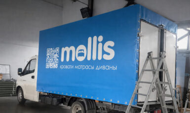 УФ Печать на тенте для магазина мебели "Mollis" по цене от 200 руб/м2, заказать дешево в Москве🔥